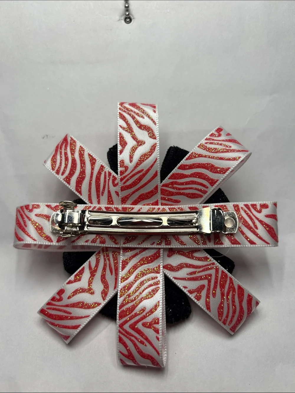Handmade Red Zebra Baseball Hair Bow